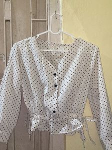 Polka Dot Blouse with Tie Detail
