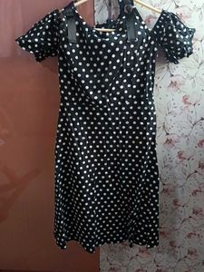 Polka Dot Cold Shoulder Dress