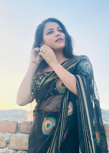 Elegant Black Peacock Print Saree (only Sare )