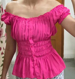 Pink off shoulder Peplum Top