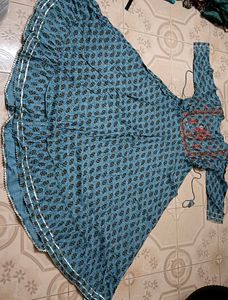 Stylish Blue Printed Umbrella Kurta