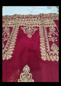 Maroon &amp; Gold Embroidered Salwar Kameez