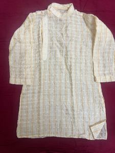 Cream & Gold Checkered Kurta for boys