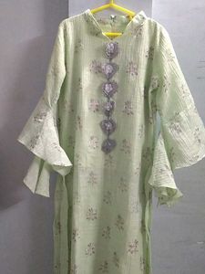 Foil Printed Light Green Kurta And Plazzo Set