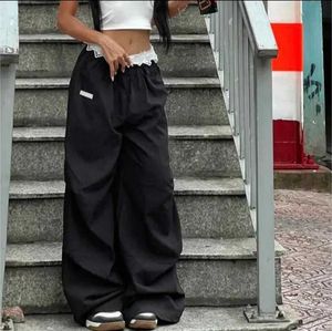 Baggy Black Pants with Lace Trim
