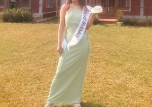Green halterneck dress
