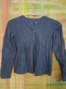 Blue Eyelet Long Sleeve Top