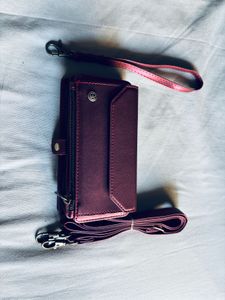 Burgundy Wallet And Phonecase with Straps iPhone15