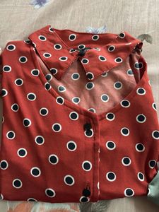 Retro Polka Dot Collared Tuck In Blouse