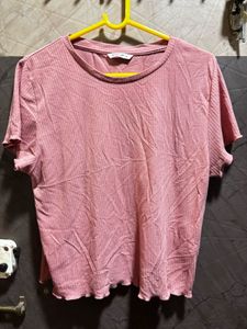 Floral Print &amp; Pink Ribbed Top