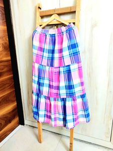 Pink &amp; Blue Cotton Long Skirt Waist Size-30-32