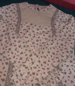 Floral Lace Trim Long Sleeve Top