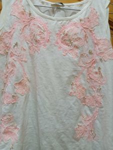 White Colour Top With Embroidery