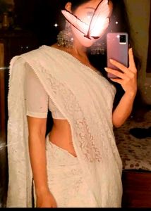 Women White Net Saree