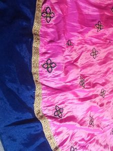 Pink &amp; Navy Embroidered Lehenga Skirt