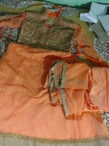 Orange Pakistani Embroidery Suit