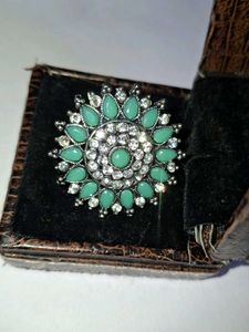 Teal &amp; Rhinestone Ring