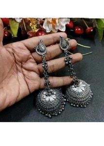 Boho Chic Silver Jhumka Earring Set