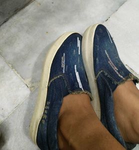 Blue Denim Slip-on Sneakers