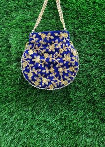 Blue & Gold Clutch (Rajasthani potli)