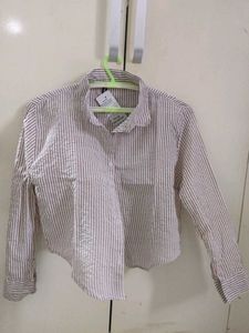 Brown White Striped Cropped Shirt