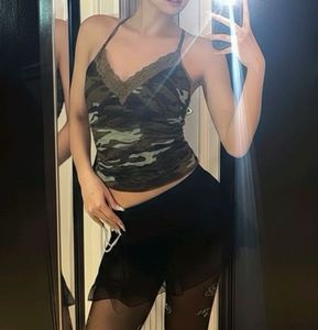 Y2K Camo Lace Trim Tank Top