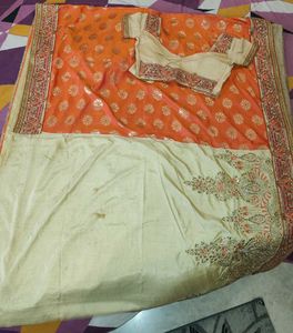 Elegant Orange & Gold Sari with Blouse