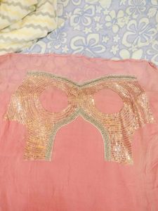 Pink Saree heavy hand work new with Blouse Piece