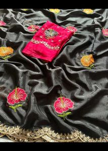 Elegant Black Saree with Embroidery