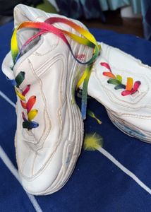 White Multi Colour Trendy Shoes