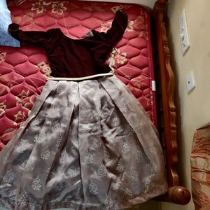 Beautiful Frock With Velvet And Organza Meteiral