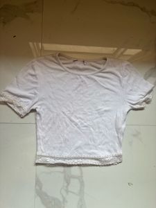 White Lace Trim Crop Top