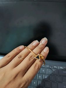 &#34;Gold-Plated Triangle Charm Bracelet with Crystal