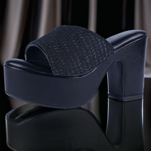 Black Platform Block Heels With Multistyling Strap