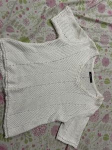 White Knit Short Sleeve Top Size S