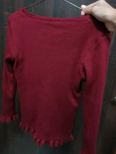 Maroon Ribbed Knit Top