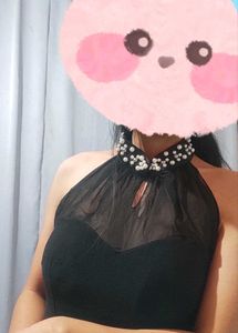 Pearl Embellished Black Party Bodycon Dress
