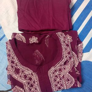 Chikankari wine Kurta with inner