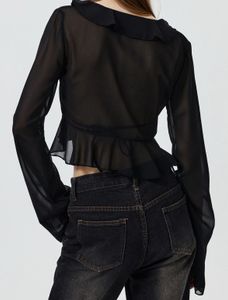 Black Sheer Ruffle Top