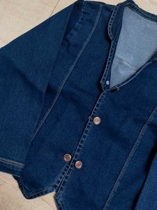 Denim Button-Down Vest Crop Jacket