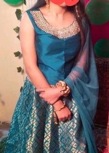 Teal Embellished Lacha Set