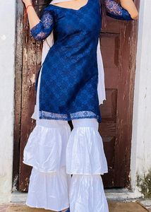 Sharara Set Pure Cotton Dark Blue With White