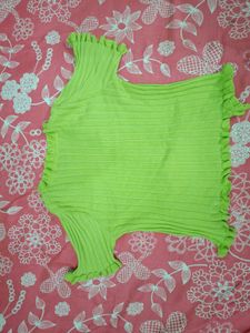 Lime Green Ruffle Trim Ribbed Top