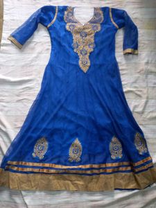 Combo White Cotton Kurti And Blue Dress
