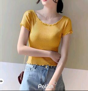 New with tag ZARA Mustard Ribbed Ruffle Top