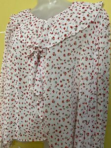 See Through Strawberry Print Top