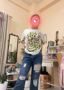 Straight Ripped Mid Waist Denim Jeans