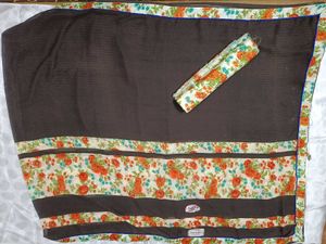 Floral Print Dark Brown Saree