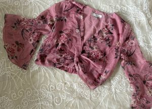 Floral Knot-Front Crop Top