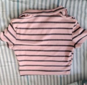 Pink Collared Crop Top